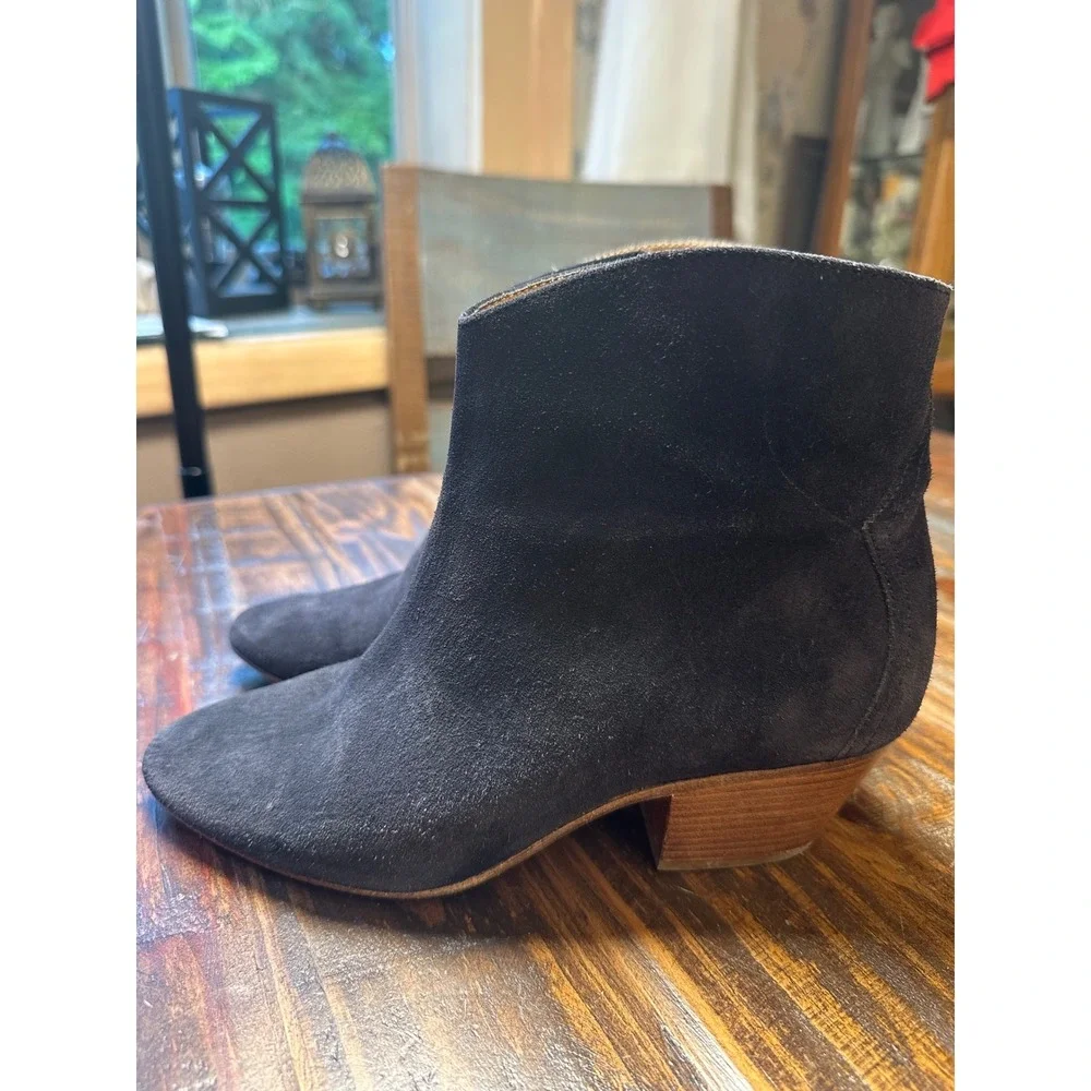 Isabel Marant Dicker Black‎ Suede Ankle Boots Stacked Wooden Heel EU 36 o US 5.5